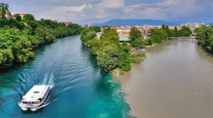 Rhone River and Arve River's confluence