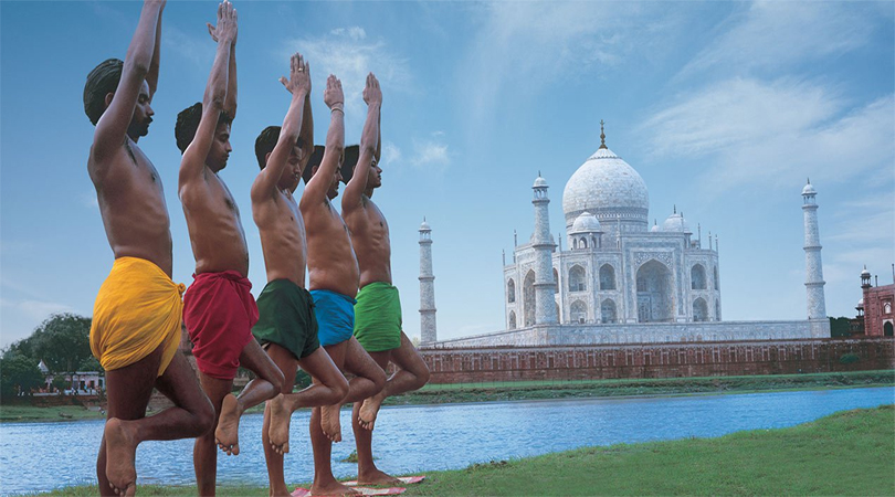 yoga facing the taj mahal